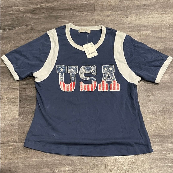 Free People Navy and White USA Tee - Picture 1 of 2